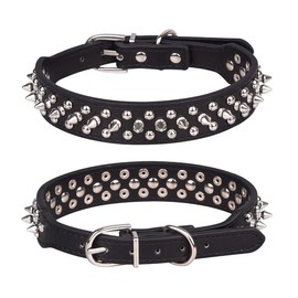 Bbmmayy Spiked Dog Collar, Mushrooms Rivet Studded Adjustable Pu Leather Pet Collars for Cats Puppy Dogs (S, Black)