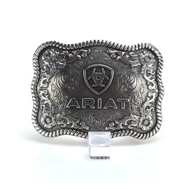 ARIAT Scalloped Logo Buckle with Twisted Rope Edge, Floral Scrolls, Filigree Detailing, 3 ¾" x 2 ¾"