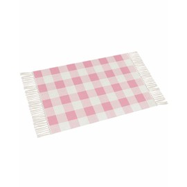 Area Rug 2x3 ft Pink Plaid Tassel Rug Boho Rugs for Bedroom Spring Buffalo Check Stripe Woven Area Rug Floor Carpet Washable Front Door Mat for Living Room Bathroom Entryway Office Dorm Indoor Outdoor