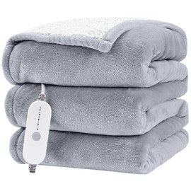 HYLEORY Heated Electric Blanket Throw 50"x60" Soft Fleece & Flannel with 5 Heating Levels & 3 Hours Timer Auto Shutt Off, ETL Certified, Washable，Heated Blanket for Body-Light Grey