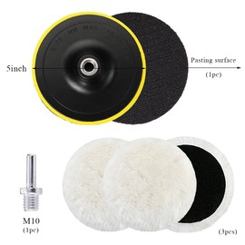 JUSTTOP 5 PCS Wool Polishing Pads, 5 Inch Auto Cutting Pad Buffing Wheel with M10 Drill Adapter, Wool Polishing Pad for Car Polisher Compounding Polishing Waxing, Car Accessories