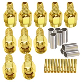 TUOLNK 10PCS RPSMA Crimp Coax Connector, RP-SMA Male Crimp Coax Adapter RP SMA Solder Coaxial Converter for RG174, RG316, RG59 Coax Cable