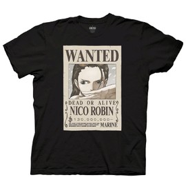 Ripple Junction Graphic T-Shirts Crew Neck Unisex Adult Tees One Piece Nico Robin Full Wanted Poster Anime Short Sleeves Black T-Shirt