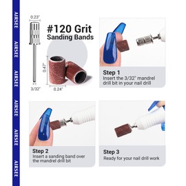 AIRSEE Sanding Bands for Electric Nail Drill 100 Piece Set 120 Grit Coarse Acrylic File Attachments Professional Sander 1 Mandrel Bit Beauty Salon Accessories Manicure and Pedicure Finger Callus Brown