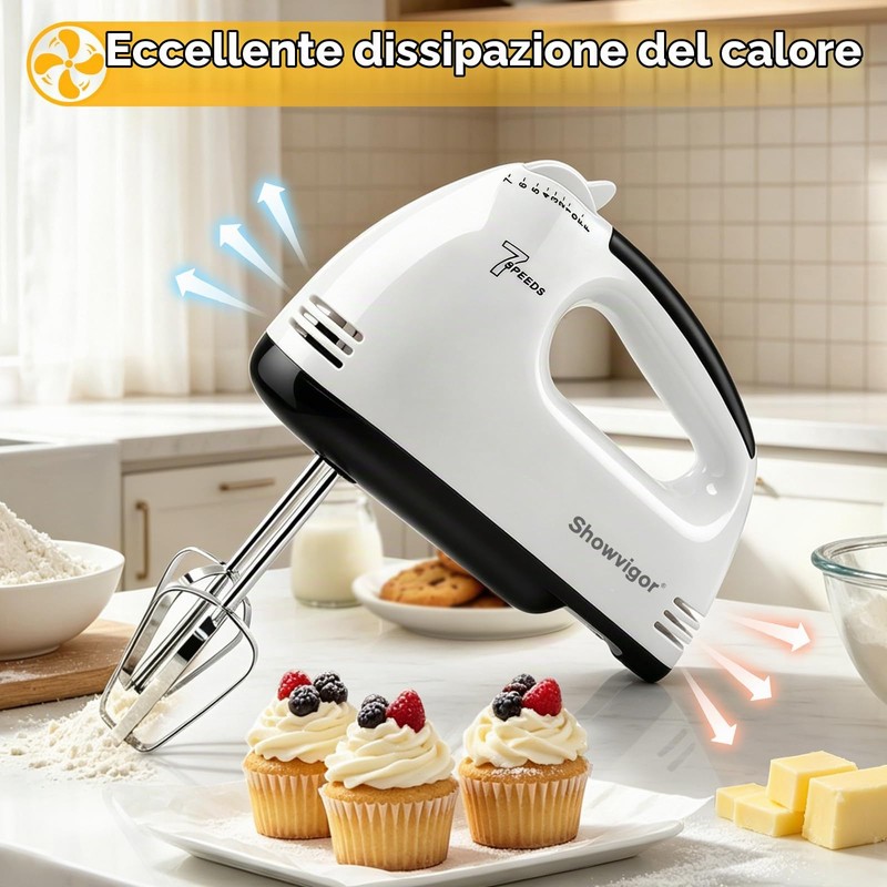 Sbattitore Elettrico 300W, 7 Velocità Design Ergonomico