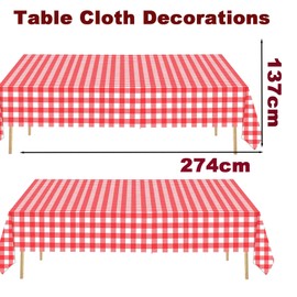 2pack Red and White Gingham Checkered Table Cloth Party,137*274cm Wipe Clean Checkered PVC TableCloth Plaid Tablecloth Rectangular Red Disposable Table Cover for Parties BBQ Picnic Birthday Wedding