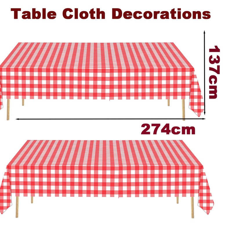 2pack Red and White Gingham Checkered Table Cloth Party,137*274cm Wipe