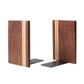 Muso Wood Artist Bookends, Decorative Bookshelf Book Ends Heavy Duty Bookends Desktop Organize Books Wooden Book Ends for Home Office Kitchen 6"x4" (Walnut)