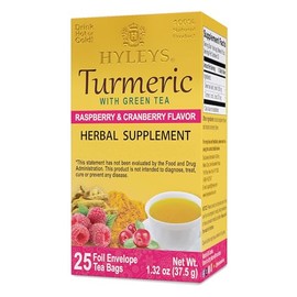 Hyleys Turmeric & Green Tea with Raspberry & Cranberry Flavors - Antioxidant Rich Herbal Tea - 25 Tea Bags (12 Pack - 300 Tea Bags Total)