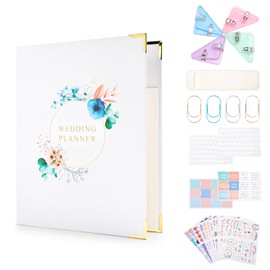 Beautiful Wedding Planner Book and Organizer, Binder Wedding Countdown Notebook, with Stylish Stickers, Paper Clip, Leather Pen Holder, Unique Engagement Gift for Future Brides and Grooms, 190Pages