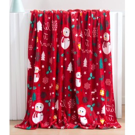 Elegant Comfort Luxury Velvet Super Soft Christmas Prints Fleece Blanket-Holiday Theme Home Décor Fuzzy Warm and Cozy Throws for Winter Bedding, Couch and Gift, 50 x 60 inch, Red Snowman