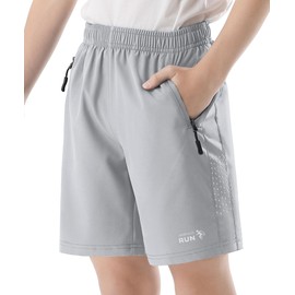 Kids Boys Girls Athletic Soccer Shorts 5t Size 6 Running Basketball Baseball Active Sports Golf Track Cargo Zipper Pockets Light Grey