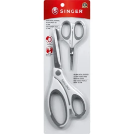 SINGER Sewing Scissors Set – 8.5-Inch Fabric Scissors & 4-Inch Mini Detail Scissors, Grey & White Comfort Grip