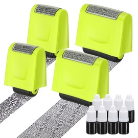 PATIKIL Identity Theft Protection Roller Stamp, 4Pcs 0.7/1.7" Confidential Roller Stamp Privacy ID Police Stamp Roller for Security ID Address with 8Pcs Refills, Light Green