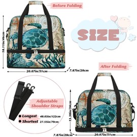Turtle Foldable Travel Duffel Bag, Expandable Sports Gym Bag with Shoes Compartment Weekender Overnight Totes Bags for Women Men