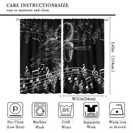 Guitar Music Blackout Curtains,Rock Roll Music Musical Notes Instrument Punk Window Treatments Curtains for Kids Teens Boys Bedroom Living Room Decor W42xL45in