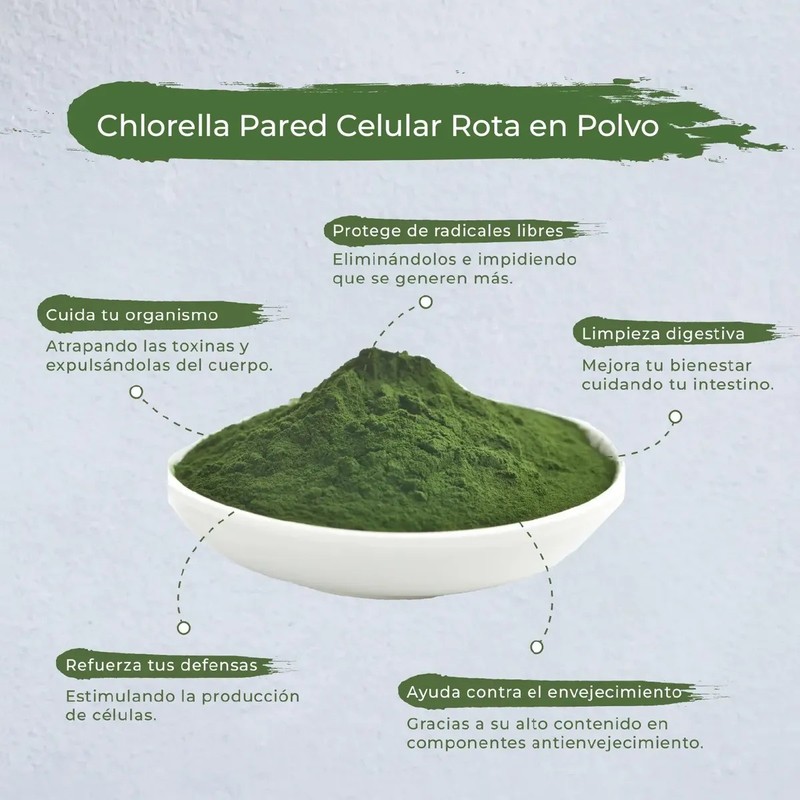 Chlorella Orgánica Pura De Pared Celular Rota 250 Gramos