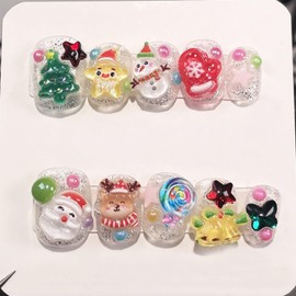 Christmas Press on Nails Square Short Nails Press on Stereo Santa Claus Fake Nails 3D Snowman False Nail with Christmas Tree Reindeer Rhinestones Design Silver Glitter Acrylic Nail for Women 10Pcs