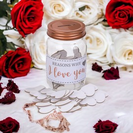MIJOMA Preserving Jar of Love Wishes – Reasons Why I Love You – with 50 Writable Cardboard Hearts – Approx. 12 x 7.5 cm – Loving Wish Jar
