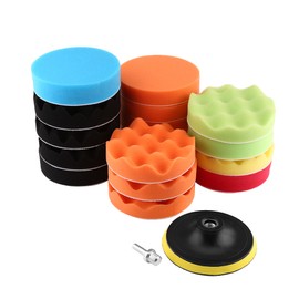 19Pcs 6" Sponge Buffing Polishing Waxing Pad Kit for Car Polisher Buffer with M14 Drill Adapter