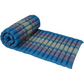 GURU SHOP Rollable Thai Mat, Floor Mat with Kapok Filling - Blue, 4 x 55 x 180 cm, Rollable Thai Mats & Lying Mats
