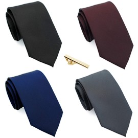 ZENXUS 70 inch XXL Long Neckties, Extra Long Ties for Big and Tall Men, Solid 4-Pack plus a Tie Bar