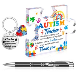 HOWAF Autism Teacher Gifts Set, Thank You Teacher Gifts Acrylic Plaque, Thank You Keyring, thank you Ballpoint Pens for Unique SEN teacher Leaving gifts, Autism Awareness, Special Education, Therapist