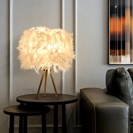 Fenteer Decorative Feather Lampshade Lighting Accessories Pendant Lampshade for Table Lamp Ceiling Light Party Home Decoration, White, Diameter 11.81inch