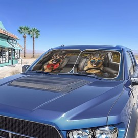 Renewold 2pcs Sunshade for Car Windshield German Shepherds Animal Driving Reflective Blocks Heat Sunlight Foldable Sun Shade Shield Summer Car Accessories Keep Vehicle Cool Sun Visor Fit Most Auto