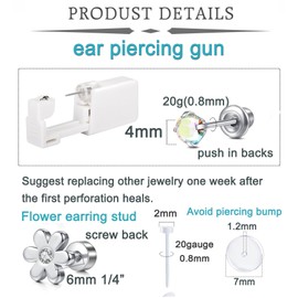 QWALIT Ear Piercing Kit Ear Piercing Gun Kit Self Piercing Earrings Piercing Kit Disposable Earring Gun Piercing Kit with Earring Studs Self Ear Piercing Kit at Home Flat Back Earring Studs Flatback