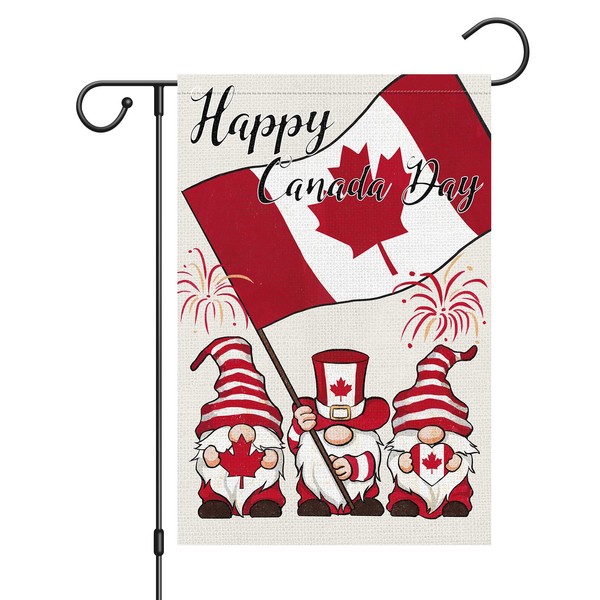 Louise Maelys Happy Canada Day Garden Flags Patriotic Gnome Flag