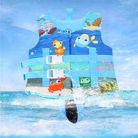 Kids Neoprene Swim Vest with Adjustable Strap and Removable Floats Lightweight Swim Jacket for Boys Girls Pool and Beach Buoyancy Aid for Toddlers 1-10 Years Old (Blue, 1-2Years)