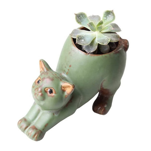 123Arts Ceramic Succulent Flower Pot Cat Shape Succulent Flower Pot Desktop Decoration