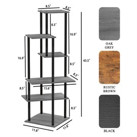 JEPRECO Plant Stand Indoor 6-Tier Metal Wood Plant Shelf for Multiple Flower Pots Corner Tall Flower Holders for Living Room Balcony Bedroom, Oak Grey