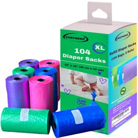 Baby Diaper Bag Disposable Refill 8 Rolls (104 Diaper Sacks) Dog Poop Waste Bags Cat Litter Clump & Poop Bags Sanitary Pad Waste Bags (8 Rolls, Unscented)