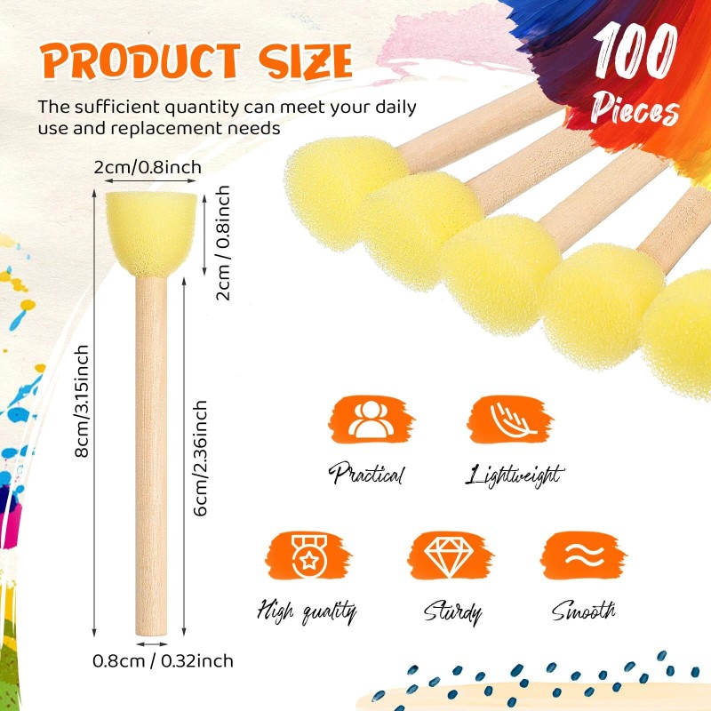 Sabary 100 Pc Round Sponges Foam Brush Set Sponge Brushes