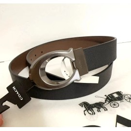 Coach NWT Coach Sculpted Signature Buckle Cut To Size Reversible Belt , 38 Mm - QB/black/dark sa