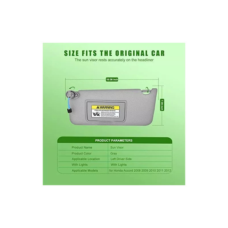 UMISHI Gray Left Driver Side Sun Visor With Vanity Light