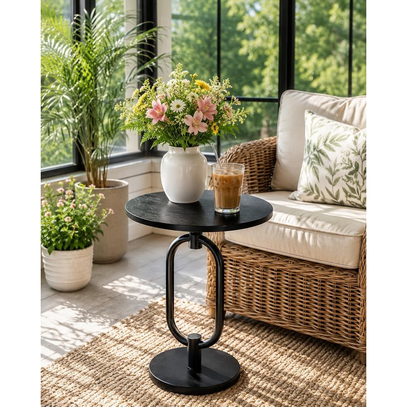 17In(W) x19In(H) Black Round Side Table Heavy Duty Modern End