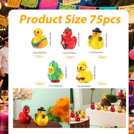 Lyreh 75pcs Mini Resin Ducks Mexican Fiesta, 5 Styles Cute Tiny Ducks Decorative Miniature Figurines for DIY Crafts Garden Tabletop Decorations Cinco de Mayo Party Supplies