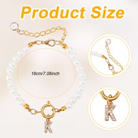 Mikovivi Initial Pearl Bracelets, Fashion Gold Alphabet Pearl Bracelet Dainty Rhinestones Letter Bracelet for Women Letter Pearl Jewelry Gift for Women (Letter K)