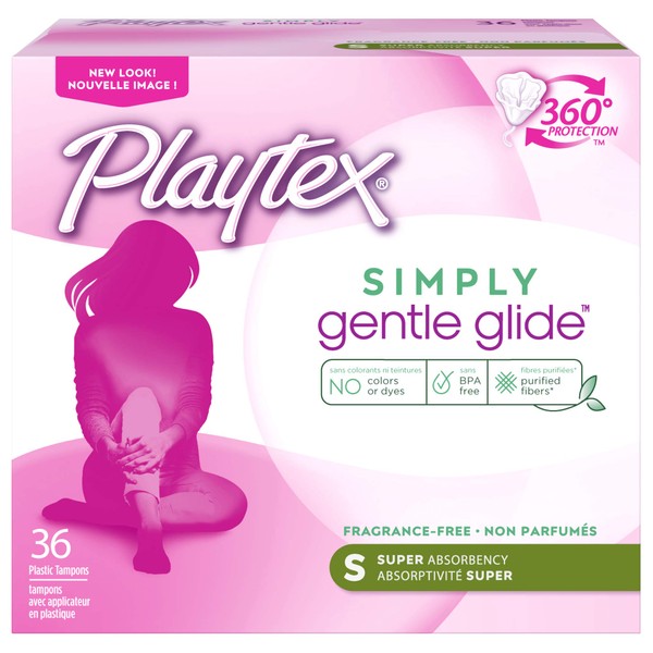 Playtex Simply Gentle Glide Unscented Tampons, Super Absorbency, 36 Count (Pack of 1) (Packaging May Vary)