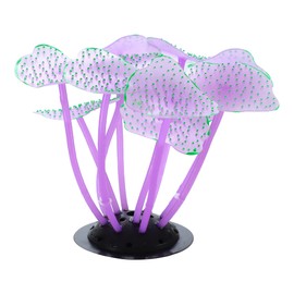 VOCOSTE Soft Silicone Glowing Aquarium Mushroom Coral, Fluorescence Aquatic Artificial Coral for Fish Tank Decoration, Purple