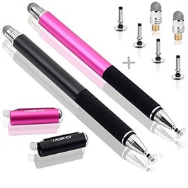 MEKO(2 Pcs)[2 in 1 Precision Series] Disc Stylus/Styli for All Touch Screen Devices Bundle with 4 Replaceable Disc Tips, 2 Replaceable Fiber Tips - (Black/Pink)