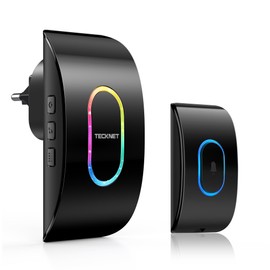 TECKNET Wireless Bell, IP65 Waterproof Doorbell Wireless Set, Over 400 m Wireless Range, Wireless Doorbell Kit, 60 Melodies, 5 Volume Levels, Wireless Doorbell with RGB Flash, Black