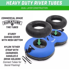 GoSports Heavy Duty 2 Person Floating River Tube w/ Premium Canvas Cover - Blue