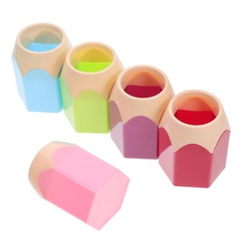 SEWACC 5Pcs Pencil Shaped Cups Multifunctional Desktop Pen Holder Makeup Brush Organizer for Classroom and Home Office Cute Storage Red Green Blue Purple Pink
