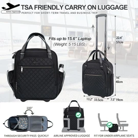 EMPSIGN Underseat Carry On Wheeled - 16" Carry on Bag with Wheels Multi-functional Lightweight Rolling Bag Overnight Weekender Small Suitcase for Women Men Travel Business, Black