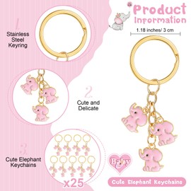 Equsion 25 Set Baby Shower Favors for Guests Elephant Keychain Bulk Decoration with Thank You Card Gender Reveal Return Gifts(Pink)