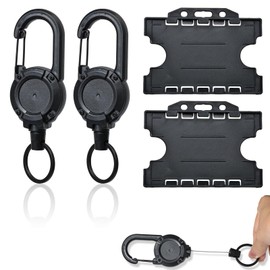 DAQUN 2 Pcs Retractable Lanyard, Extendable Key Chain with Work Id Card Protective Cover, Hiking, Camping, Cycling Outdoor Use, Black(Contains 2 Id Card Holders)